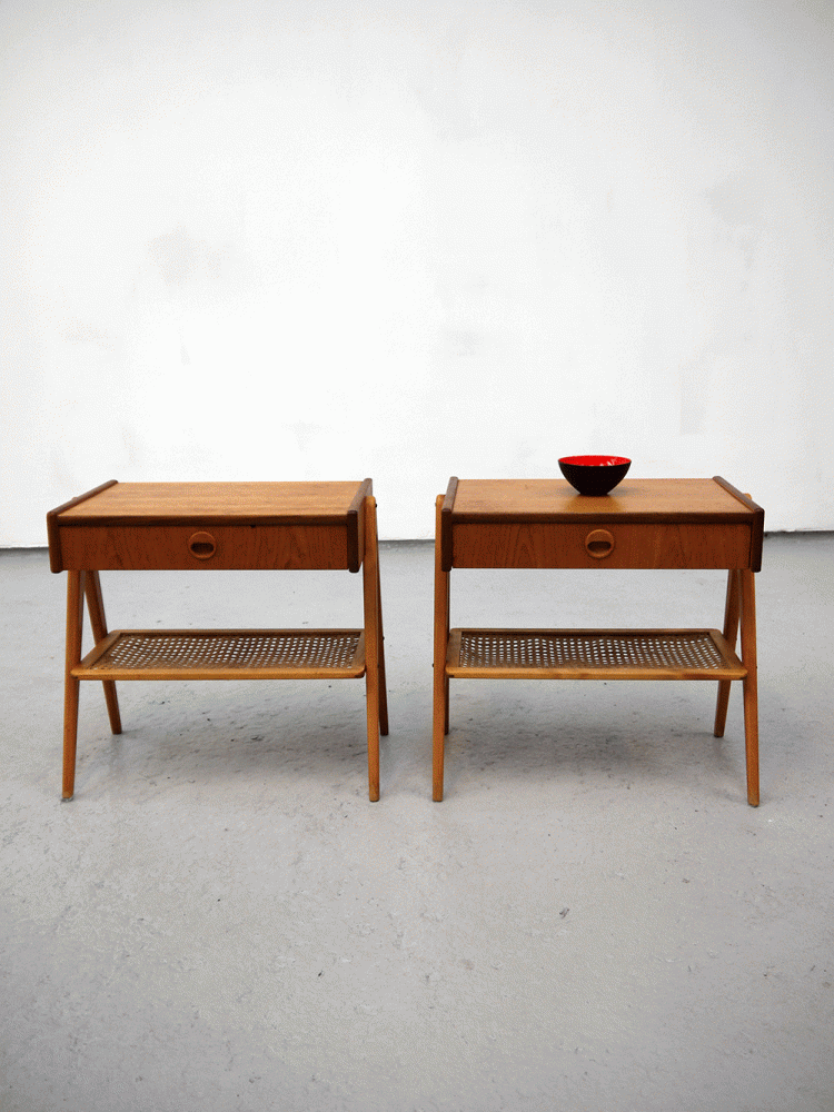 AB Carlstrom Denmark – Pair of Rattan Bedside Tables