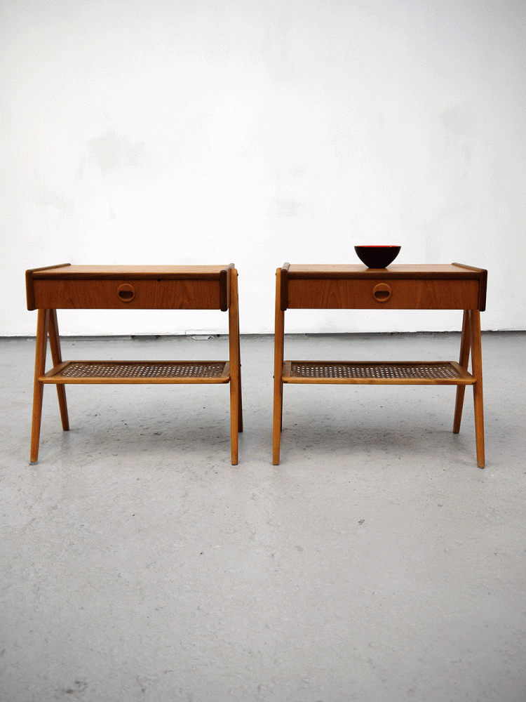 AB Carlstrom Denmark – Pair of Rattan Bedside Tables