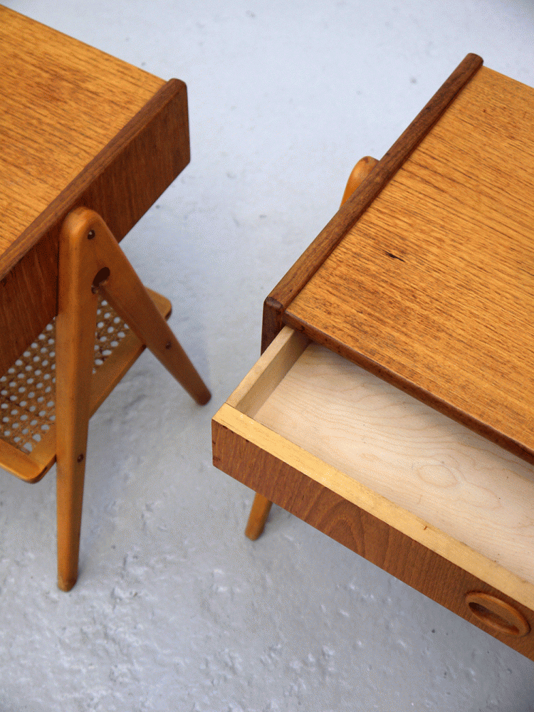 AB Carlstrom Denmark – Pair of Rattan Bedside Tables