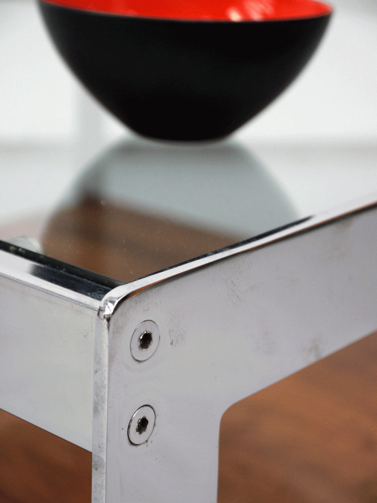 Merrow Associates – Large Rosewood Chrome Glass Coffee Table