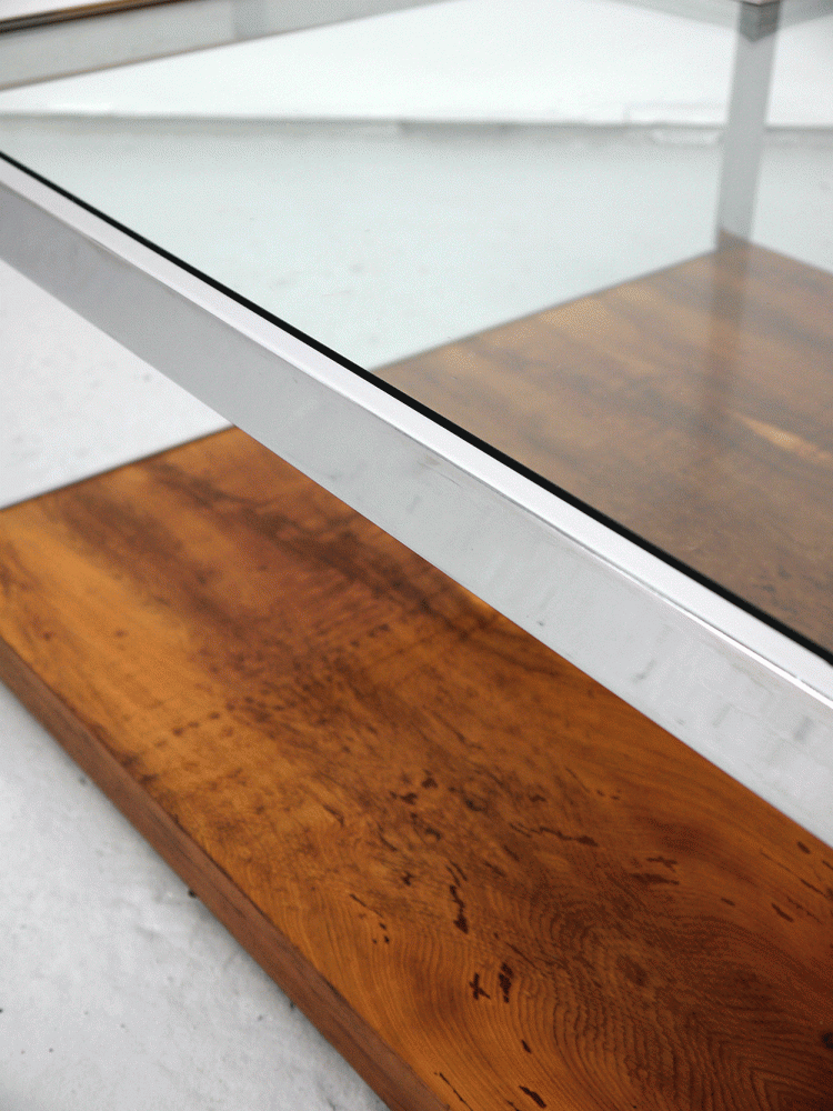 Merrow Associates – Large Rosewood Chrome Glass Coffee Table