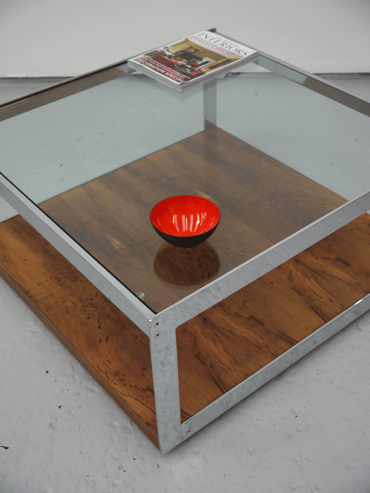 Merrow Associates – Large Rosewood Chrome Glass Coffee Table