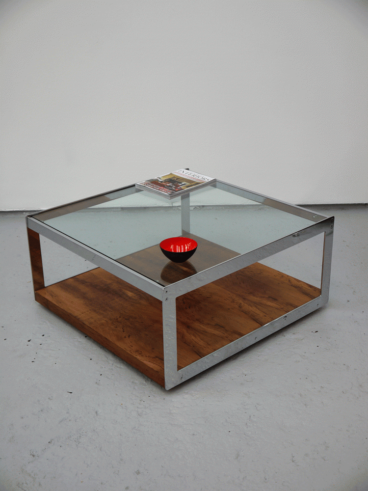 Merrow Associates – Large Rosewood Chrome Glass Coffee Table