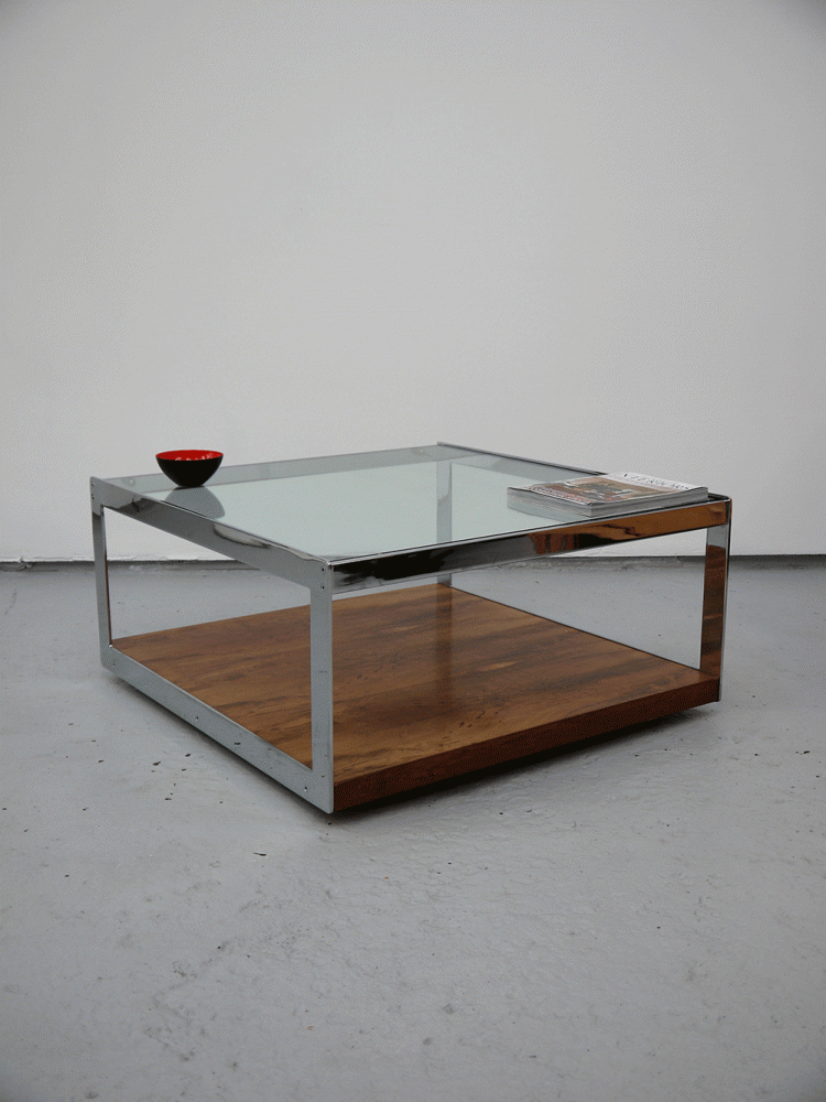 Merrow Associates – Large Rosewood Chrome Glass Coffee Table