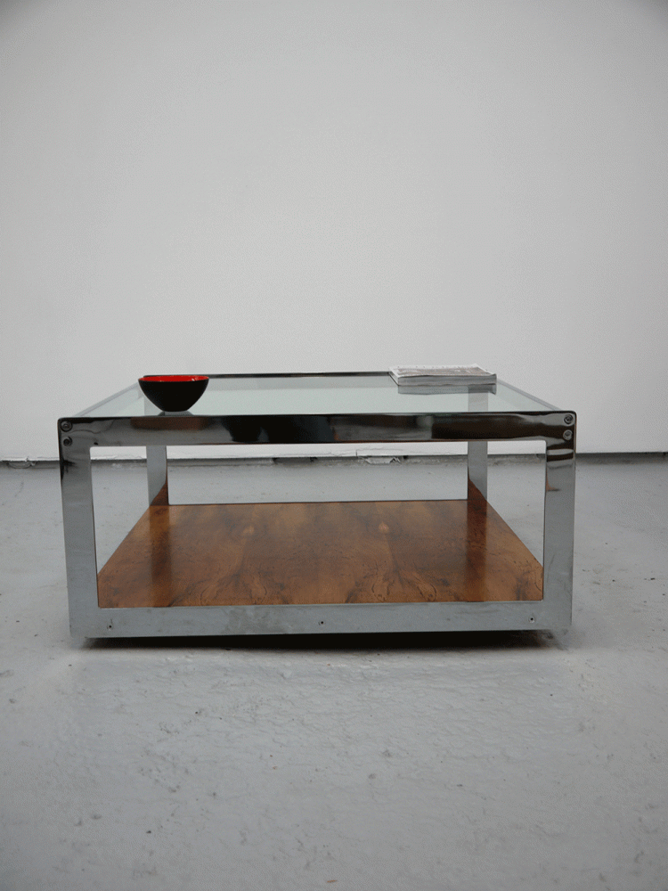 Merrow Associates – Large Rosewood Chrome Glass Coffee Table