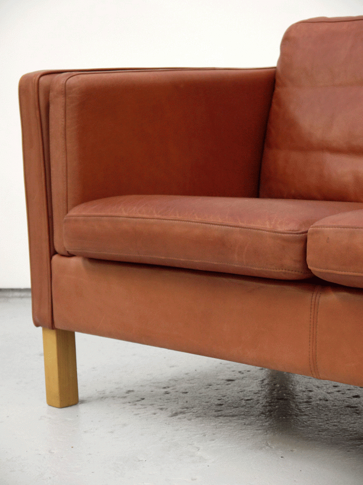 Danish – Leather Tan Three Seat Sofa