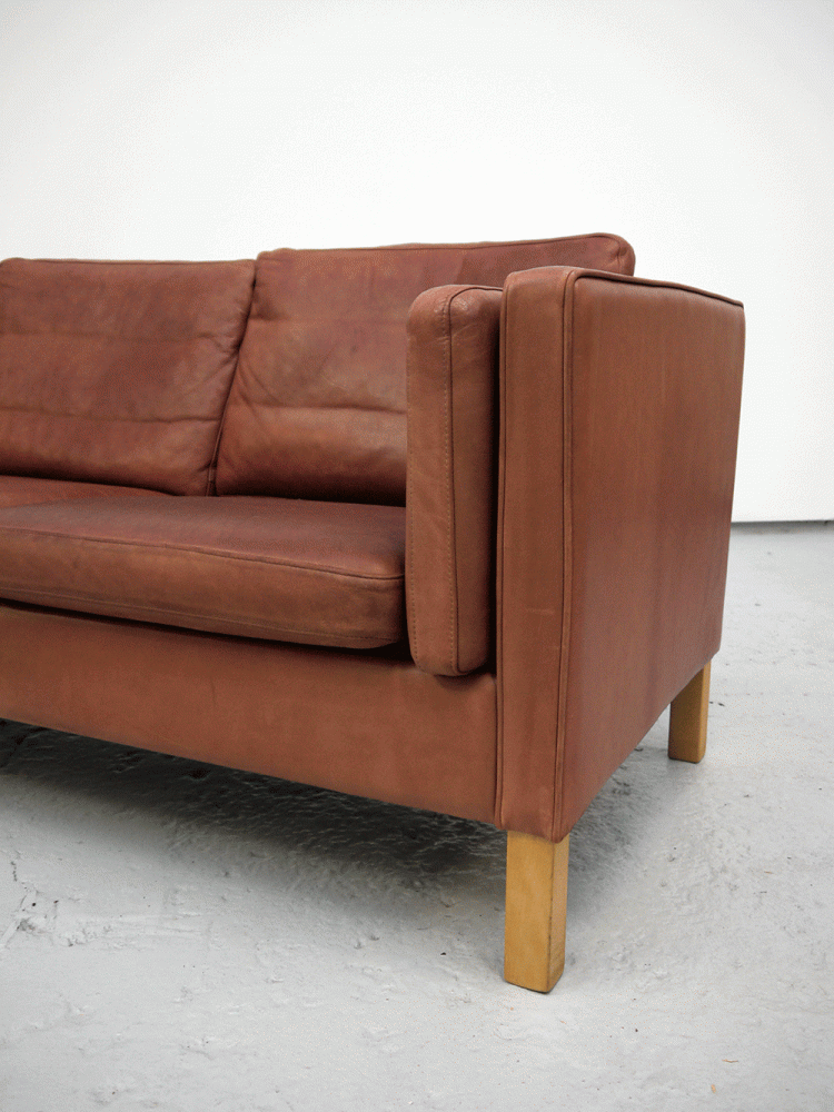 Danish – Leather Tan Three Seat Sofa