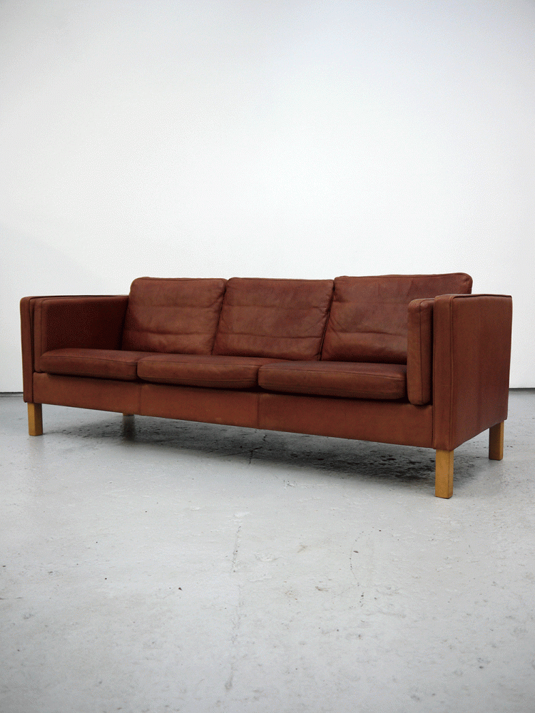 Danish – Leather Tan Three Seat Sofa