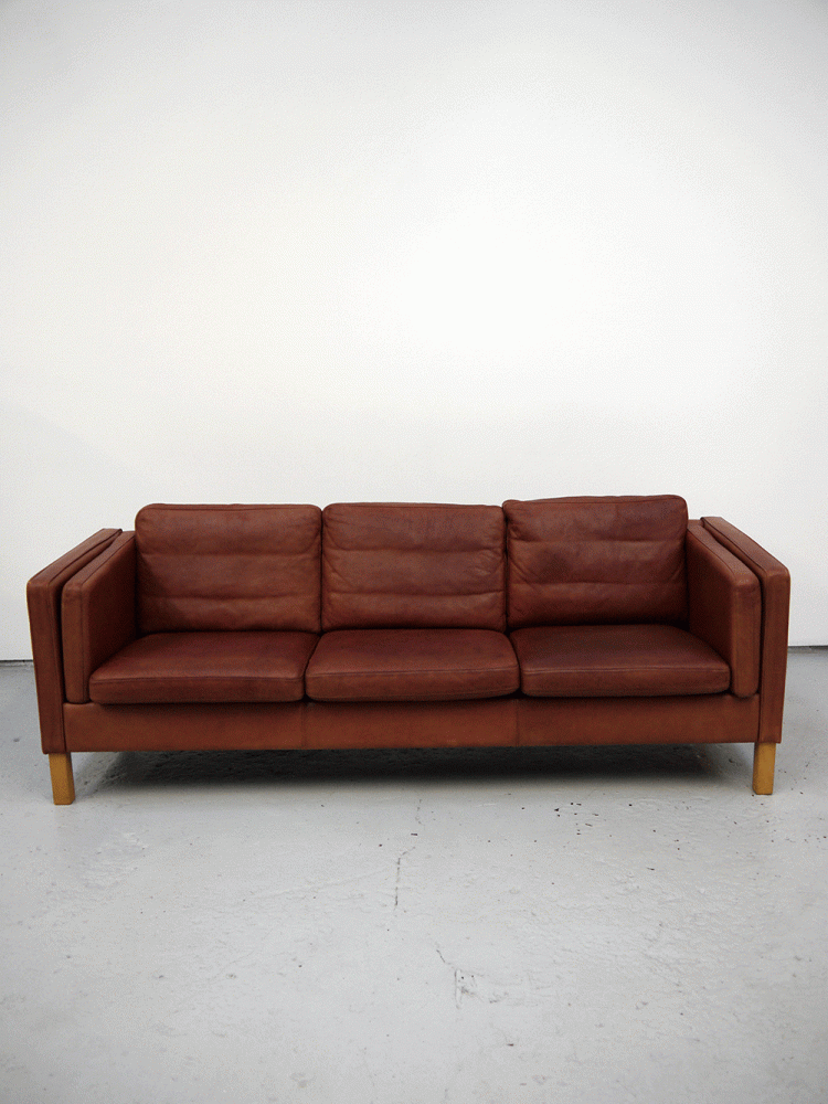 Danish – Leather Tan Three Seat Sofa