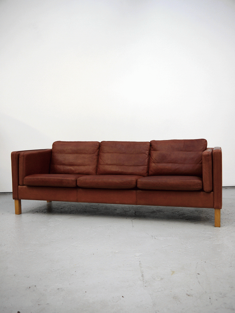 Danish – Leather Tan Three Seat Sofa