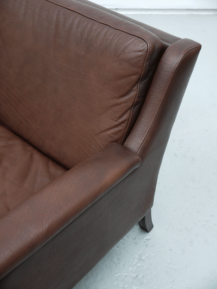 Danish – Three Seat Brown Leather Sofa.