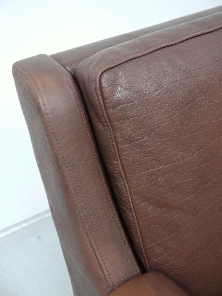 Danish – Three Seat Brown Leather Sofa.